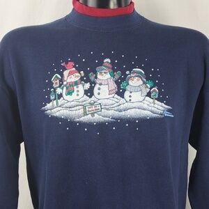 Vintage Morning Sun Snowman XL dark blue holiday casual pullover sweatshirt